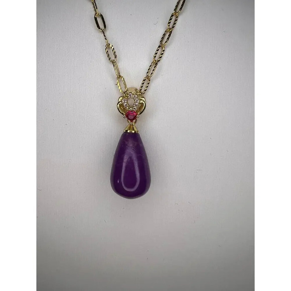 Phosphosiderite and CZ pendant with gold over sterling silver chain - Picture 11 of 11